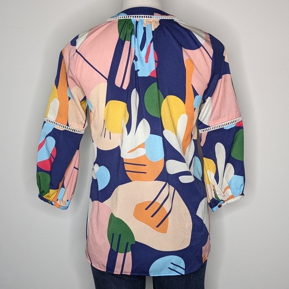 Crosby By Mollie Burch Jannie Colorful Abstract V Neck Tunic Top XS - Picture 5 of 8